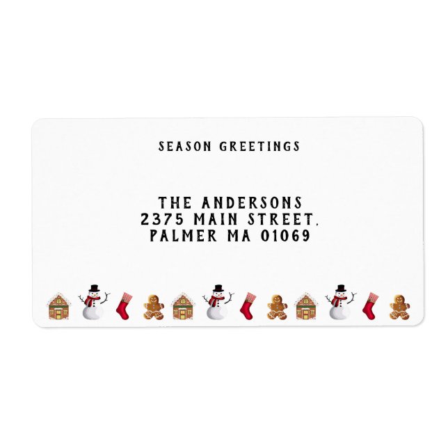 Vintage Gingerbread House Cookie And Snowman Label (Front)