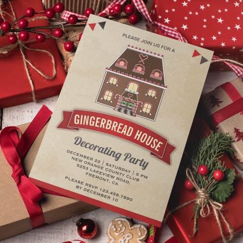 Vintage Gingerbread House Decorating Party Invitation