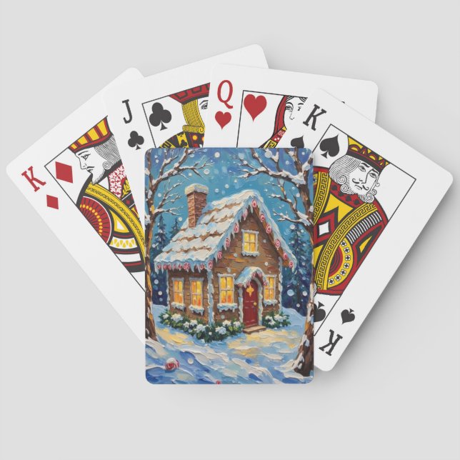 Vintage Gingerbread House in Enchanted Winter Poker Cards (Back)