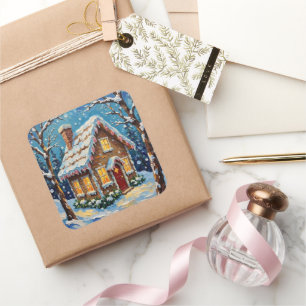 Vintage Gingerbread House in Enchanted Winter Square Sticker