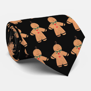 Vintage Gingerbread man Christmas Fun Black Neck Tie