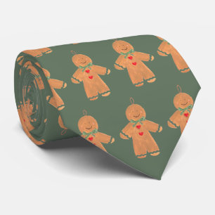 Vintage Gingerbread man Christmas Sage Green Neck Tie