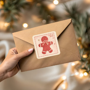 Vintage Gingerbread Man Christmas Square Sticker