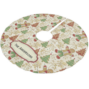 Vintage Gingerbread Man & Christmas Trees Custom Brushed Polyester Tree Skirt