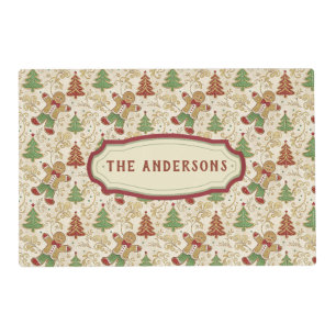 Vintage Gingerbread Man & Christmas Trees Custom Placemat