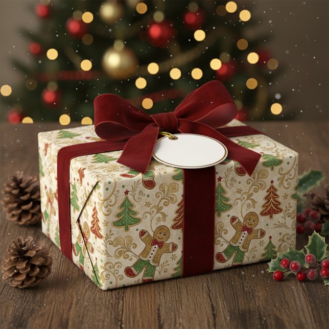 Vintage Gingerbread Man & Christmas Trees  Wrapping Paper (Creator Uploaded)