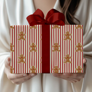 Vintage Gingerbread Red Stripe Wrapping Paper