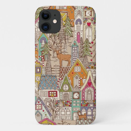 vintage gingerbread town iPhone 11 case