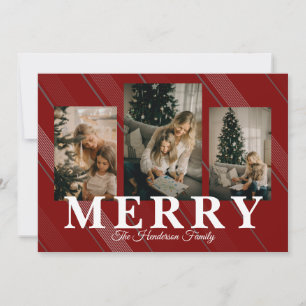 Vintage Gingham Classic 3 Photo Holiday Card