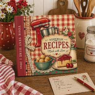 Vintage Gingham Farmhouse Family Recipes Heirloom 3 Ring Binder