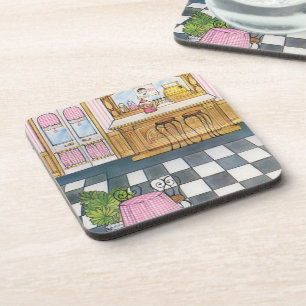 Vintage Gingham Ice Cream Parlor Beverage Coaster