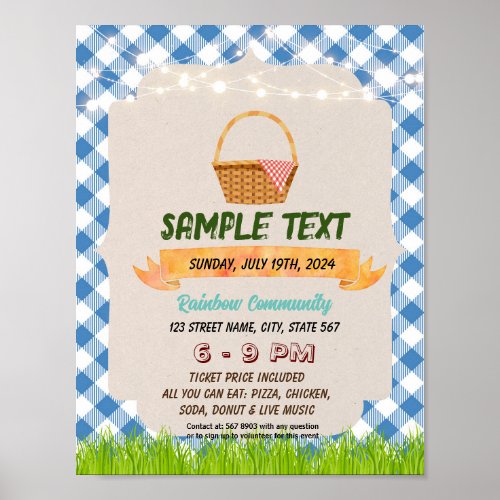 Vintage Gingham picnic theme flyer Poster