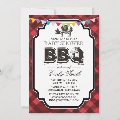 Vintage Gingham Pig Roast Baby Shower BBQ Invitation