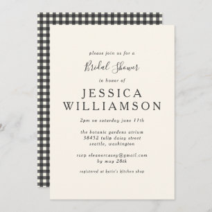 Vintage Gingham Plaid Black White Bridal Shower Invitation