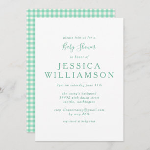 Vintage Gingham Plaid in Mint Green Baby Shower Invitation