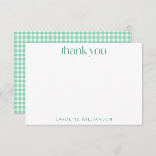 Vintage Gingham Plaid Mint Green Personalized Name Thank You Card