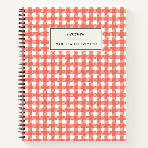 Vintage Gingham Plaid Red Personalized Recipe Notebook