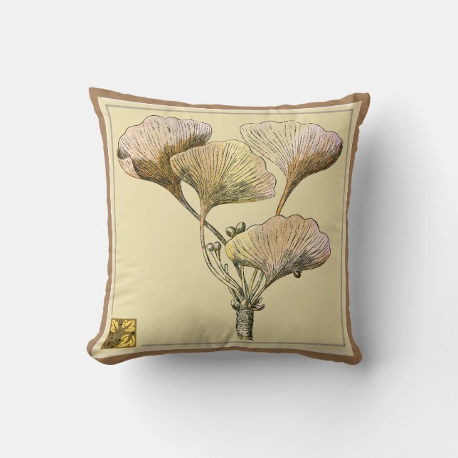 Vintage Ginkgo Biloba Leaves Pillow (Front)