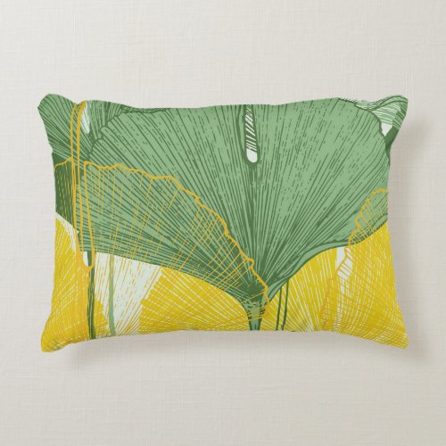 Vintage Ginkgo Biloba Tropical Leaves Accent Pillow
