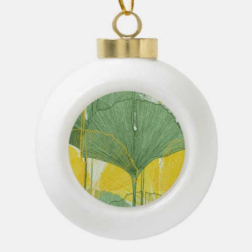 Vintage Ginkgo Biloba Tropical Leaves Ceramic Ball Christmas Ornament