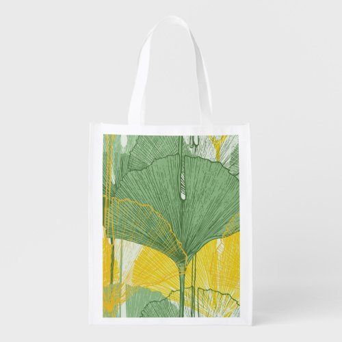 Vintage Ginkgo Biloba Tropical Leaves Grocery Bag