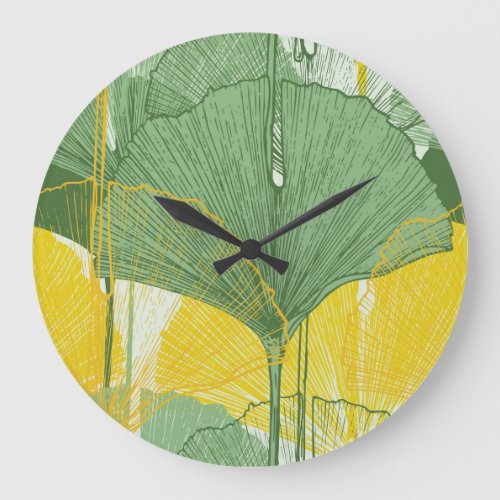 Vintage Ginkgo Biloba Tropical Leaves Large Clock