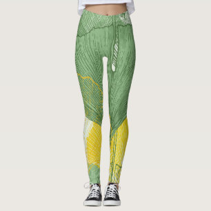 Vintage Ginkgo Biloba: Tropical Leaves Leggings