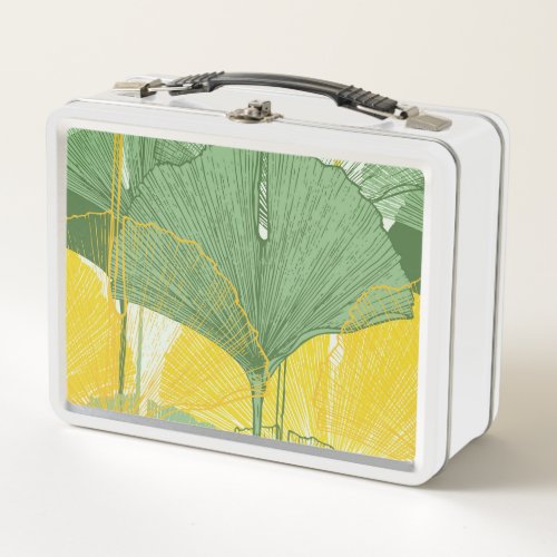 Vintage Ginkgo Biloba Tropical Leaves Metal Lunch Box