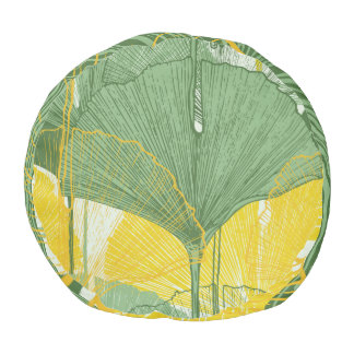 Vintage Ginkgo Biloba: Tropical Leaves Pouf