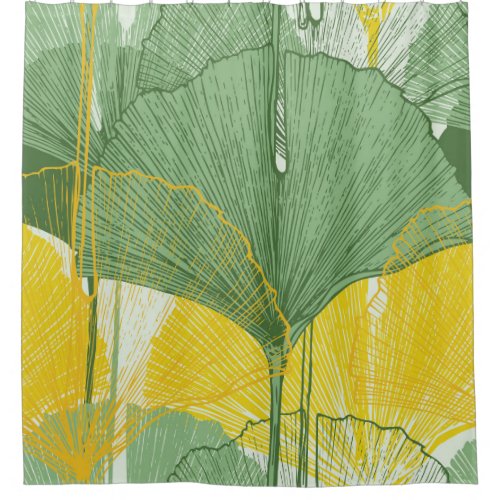 Vintage Ginkgo Biloba Tropical Leaves Shower Curtain