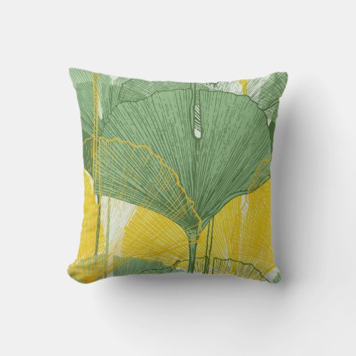 Vintage Ginkgo Biloba Tropical Leaves Throw Pillow