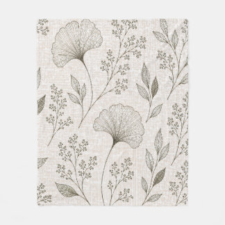 Vintage Ginkgo Botanical Throw Blanket  Sage Green