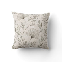 Vintage Ginkgo Botanical Throw Pillow