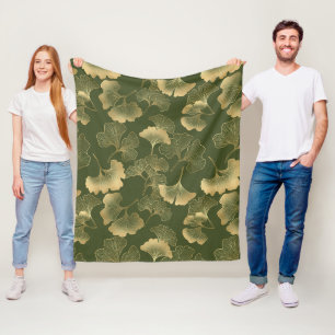 Vintage Ginkgo Leaf Pattern Fleece Blanket