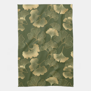 Vintage Ginkgo Leaf Pattern Kitchen Towel