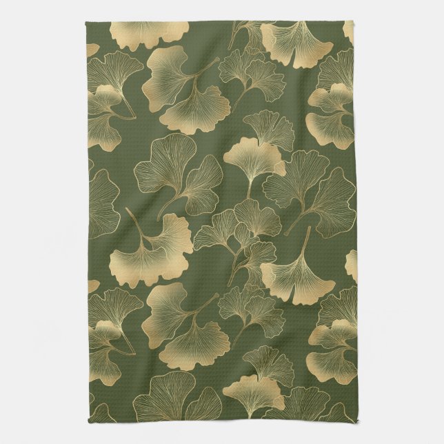 Vintage Ginkgo Leaf Pattern Kitchen Towel (Vertical)