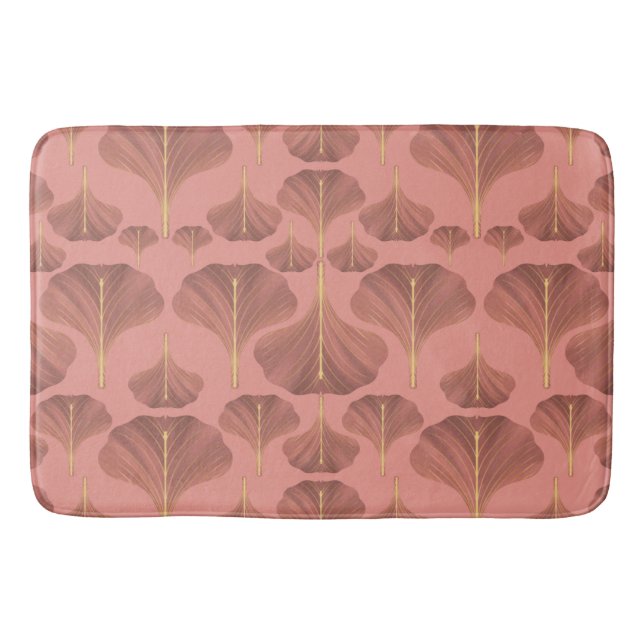 Vintage Ginkgo Pink Floral Pattern  Bath Mat (Front)