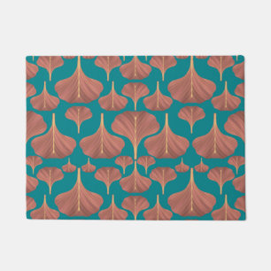 Vintage Ginkgo Teal Floral Pattern Doormat