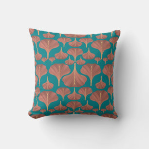 Vintage Ginkgo Teal Floral Pattern Throw Pillow