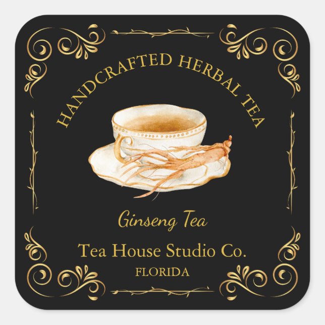 Vintage Ginseng Tea Square Label (Front)