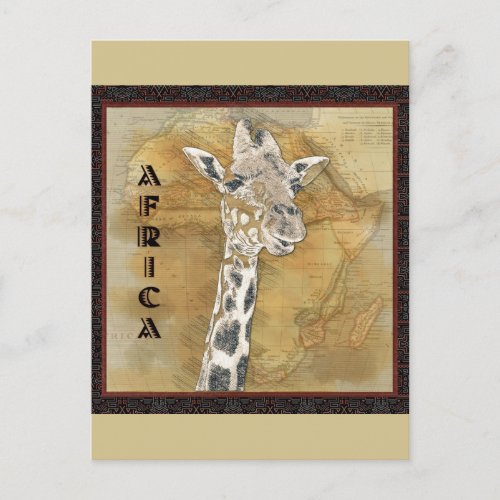 Vintage Giraffe Africa Travel Map Postcard