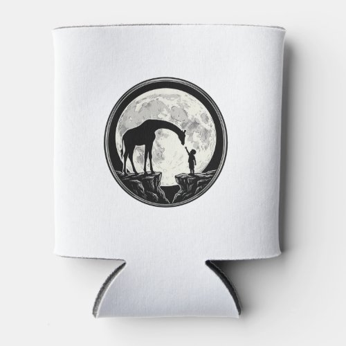 Vintage Giraffe and Child Moon Silhouette Shirt_1 Can Cooler