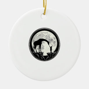 Vintage Giraffe and Child Moon Silhouette Shirt_1 Ceramic Ornament