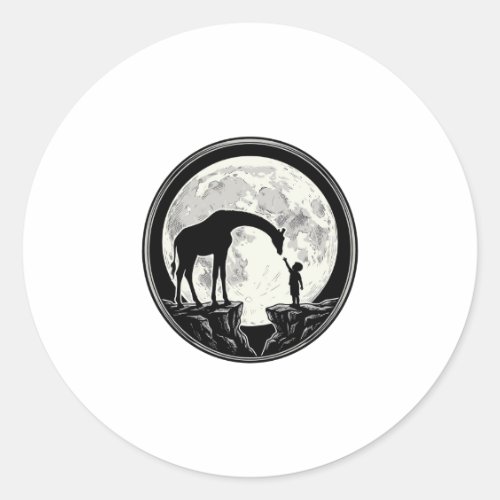 Vintage Giraffe and Child Moon Silhouette Shirt_1 Classic Round Sticker