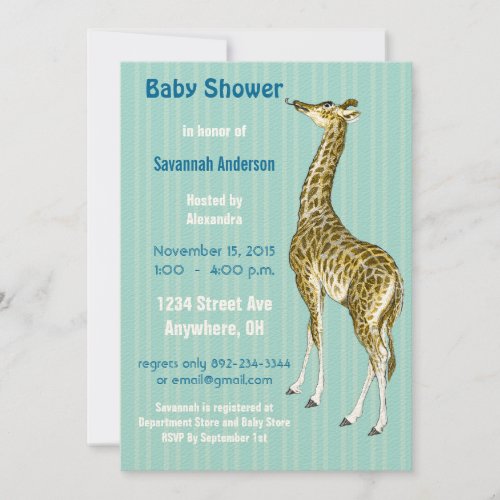 Vintage Giraffe Baby Boy Shower Invitations