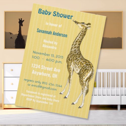 Vintage Giraffe Baby Boy Shower Invitations