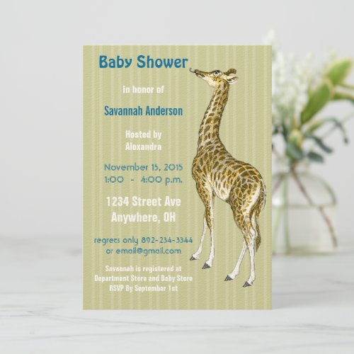 Vintage Giraffe Baby Boy Shower Invitations