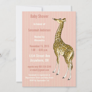 Vintage Giraffe Baby Girl Shower Invitations