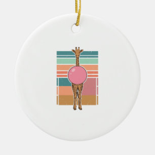 Vintage Giraffe Bubblegum Engraving Shirt Design_1 Ceramic Ornament