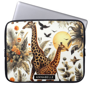 Vintage Giraffe Floral Watercolor Laptop Sleeve